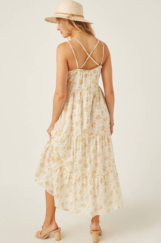 YELLOW Womens Textured Lace Detail Strappy Back Dress for wholesale on Faire3