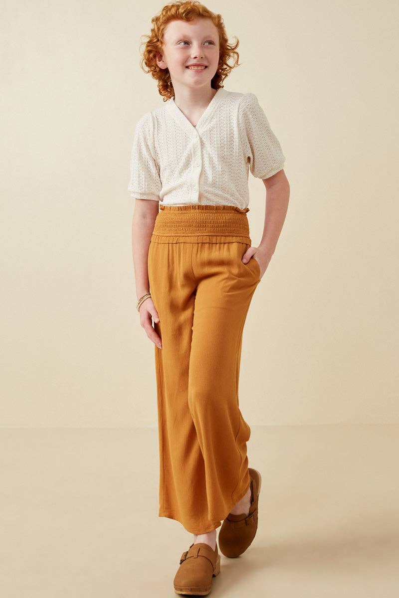 Camel Girls Smocked Waist Wide Leg Pants for wholesale on Faire3