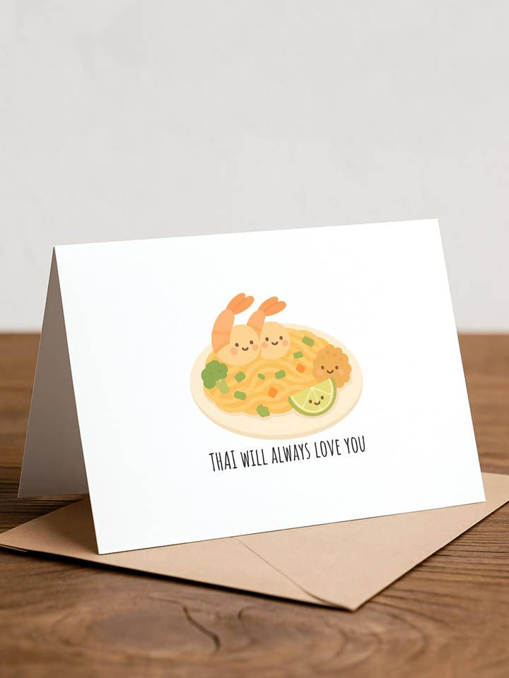 Carte de Saint-Valentin Pad Thaï : Amour de gourmet, fait main pour la vente par Chewy Lemon Studio