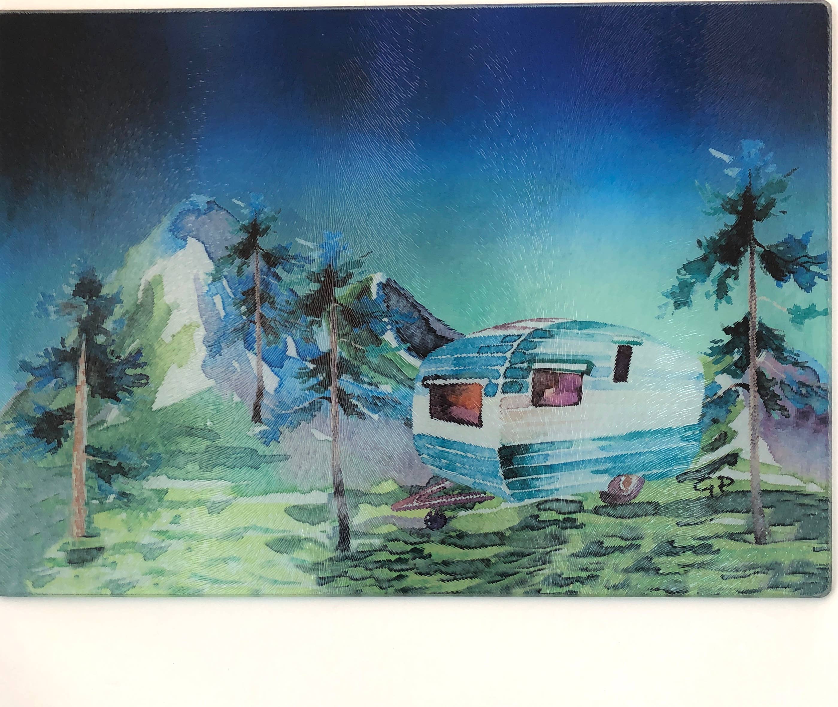 GP Originals - Wholesale Cutting Board - Watercolor Camper - 11" x 8" Tempered Glass Cutting Board1