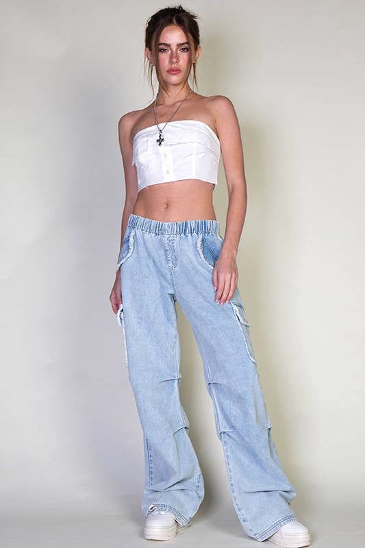 Light Wash Denim Cargo Pants With Pockets for wholesale on Faire5
