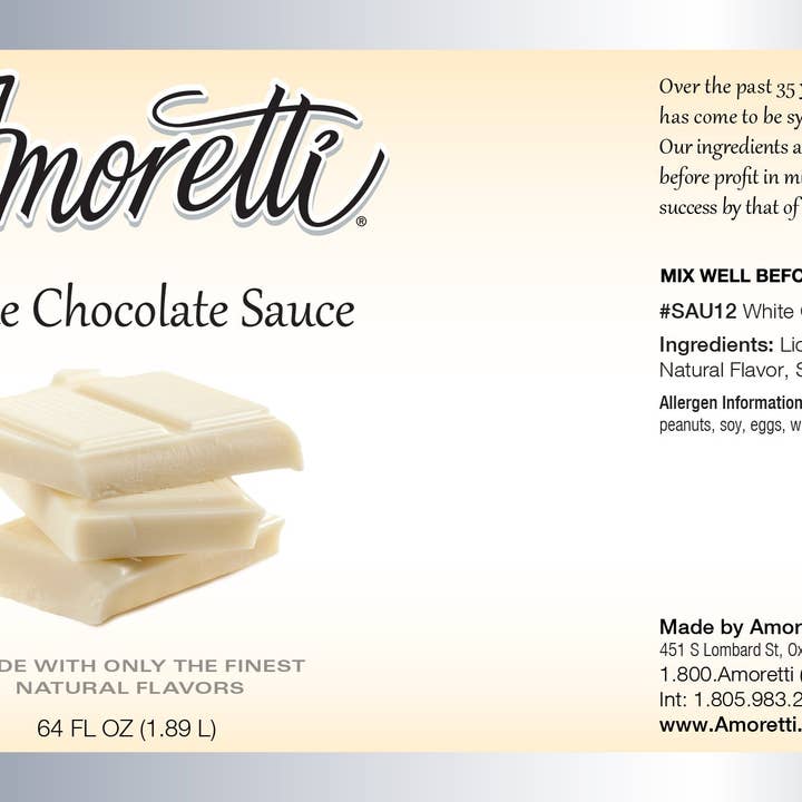 Amoretti - Wholesale Hot Fudge/Chocolate Spread - White Chocolate Sauce1
