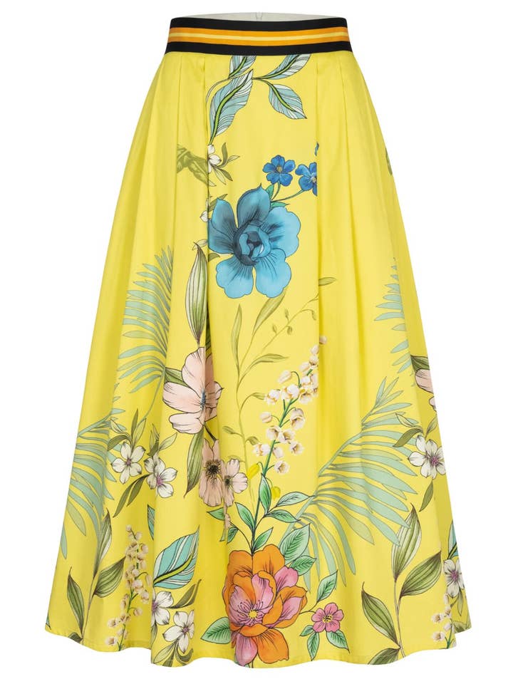 Midinederdel med hibiscusprint for engroshandel hos Marianna Déri GmbH