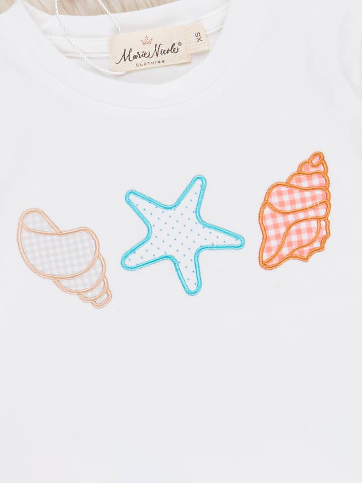 Marie Nicole Clothing - Wholesale Top & Short Set - Kids - Embroidered Seashells Outfit