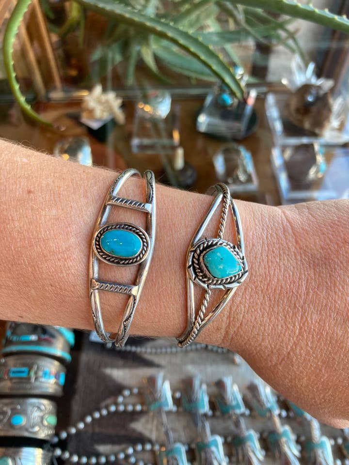 Vintage Navajo Turquoise and Sterling Silver Cuffs for wholesale by Rainbow Trading Post