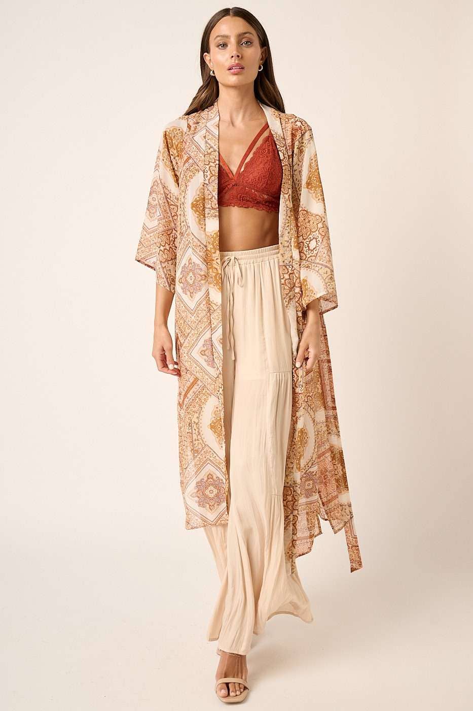 mittoshop - Vente Kimono – femme - PLUMEAU MIDI EN MOUSSELINE CEINTURÉ À IMPRIMÉ CACHEMIRE11