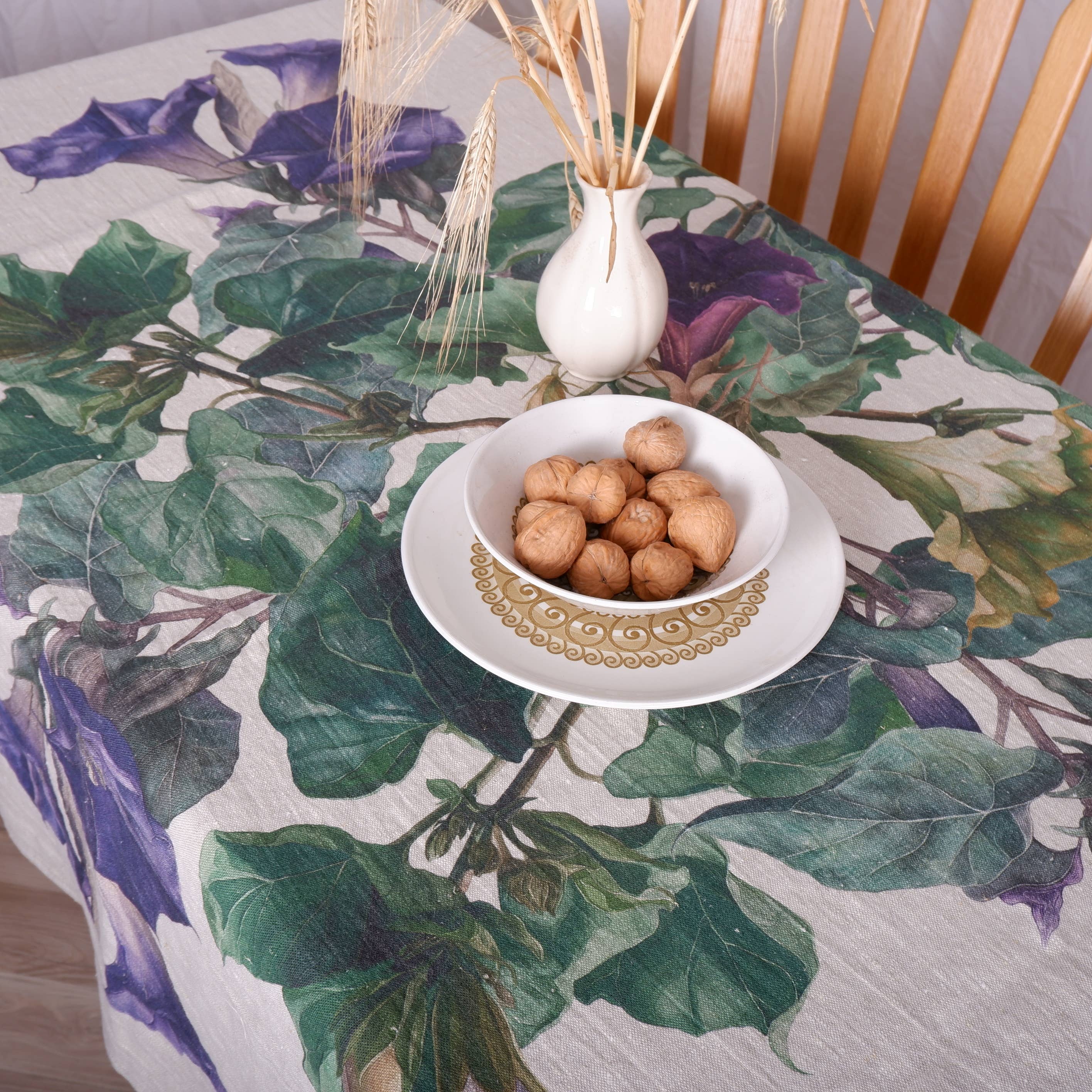 NorraVilla - Vendita all'ingrosso Tovaglie - Tovaglia 100% Lino Fiori di Datura - Prodotto in Europa4