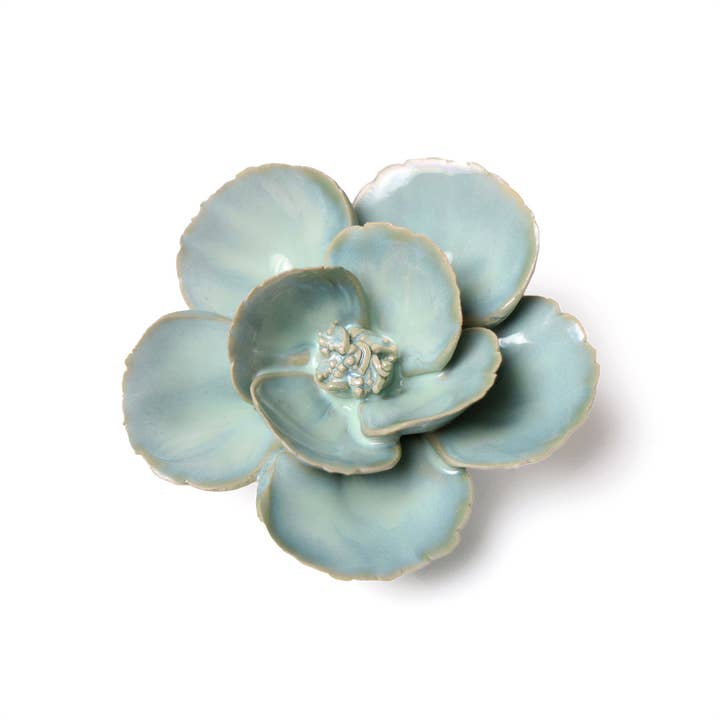 English Garden Ceramic Flower Wall Art Teal Lotus for wholesale on Faire