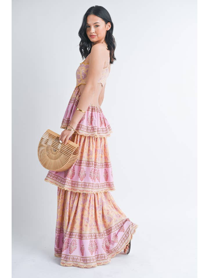 Klesis - Wholesale Dress – Women's - ID7063 THREE TIER PRINTED MAXI DRESS WITH POM POM TRIM15