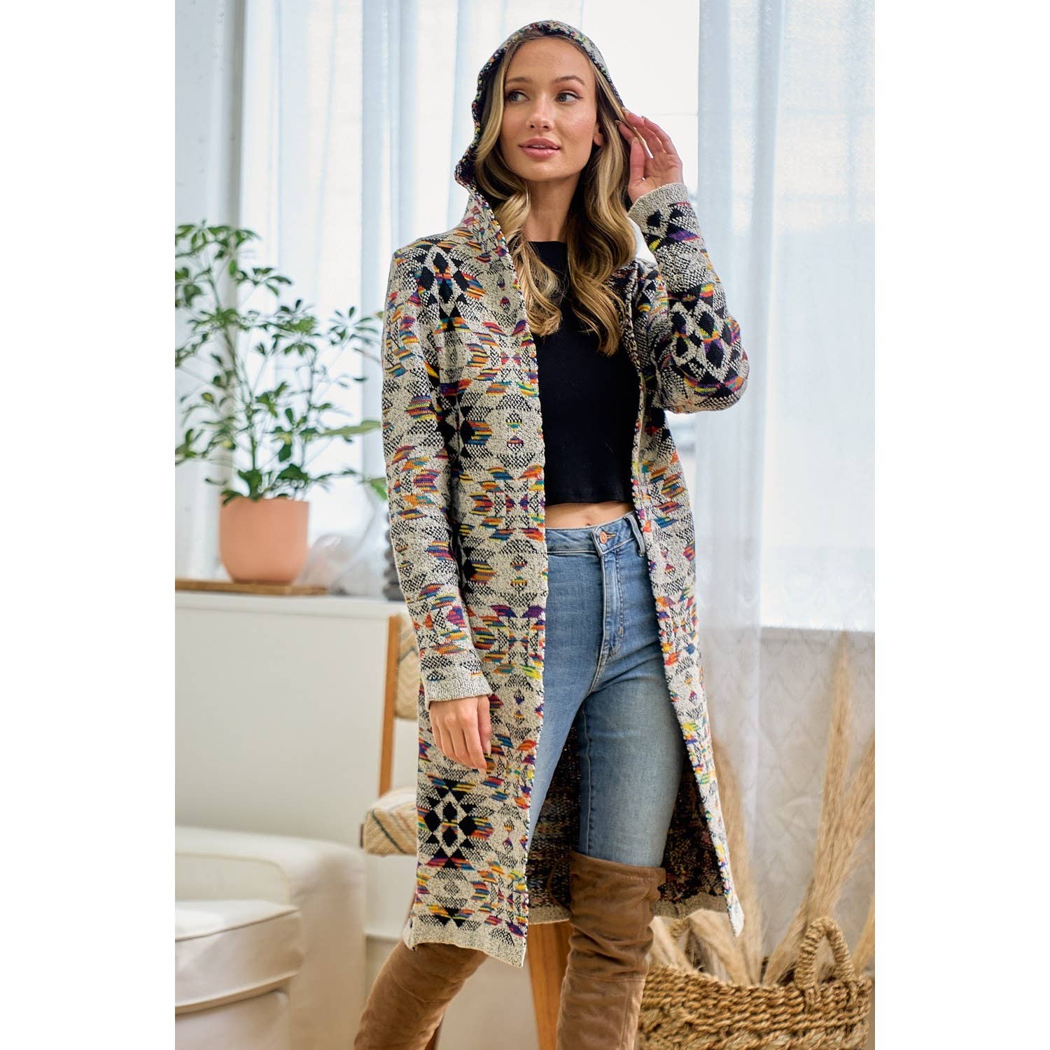 FARINE D'AVOINE MULTI Cardigan à capuche multicolore en diamant arc-en-ciel en vente sur Faire3