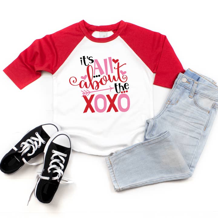 Bump & Beyond Designs - Wholesale Shirt - Kids - It's All About The XOXO Valentine's Shirt, Kids Raglan