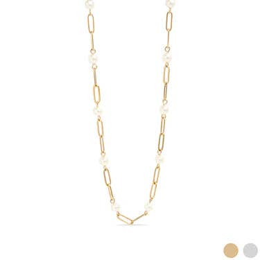18K Gold PVD Stainless Steel Pearl Paperclip Chain Necklace for wholesale by Sunflower Soul Boutique