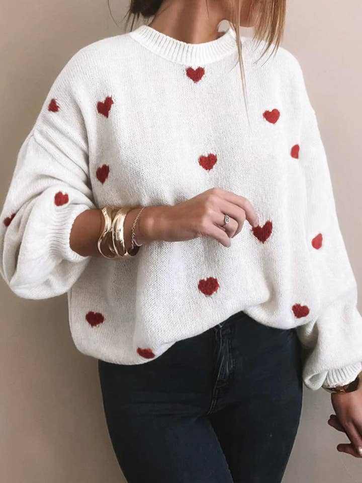 Loose Valentine's Day Knit Heart Sweater for wholesale by Rosa Clothing