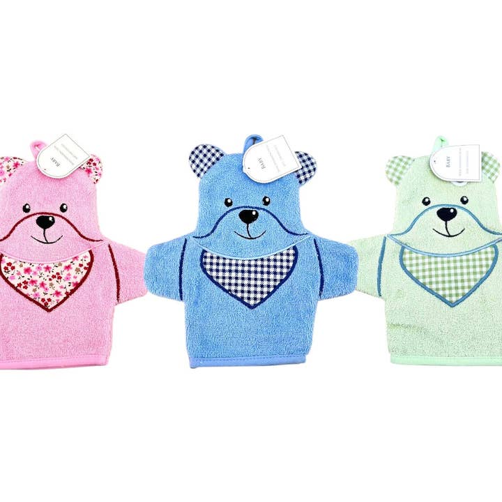 Baby Waschhandschuh Bär » Kinder Waschlappen Frottee » ca. 22x 15 cm reine Baumwolle » Wasch Handschuh für den Großhandel von VewoTex