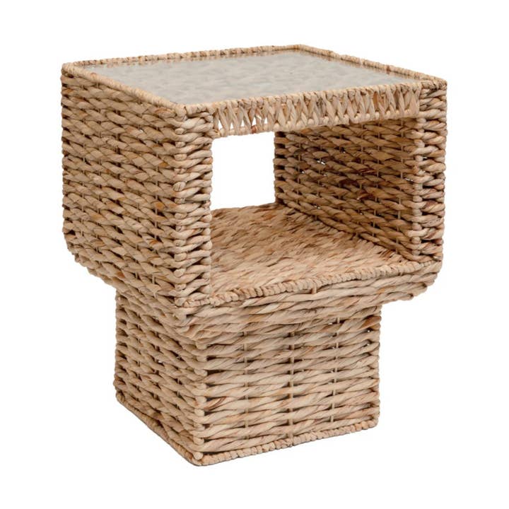 Geometric Woven Side Table With Glass Top for wholesale by Continents Brands