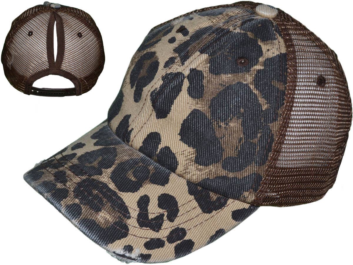 Buck Wholesale - Vendita all'ingrosso Cappello per coda di cavallo - Donna - Cappelli da camionista leopardati a coda di cavallo - Morbidi non strutturati, vintage11