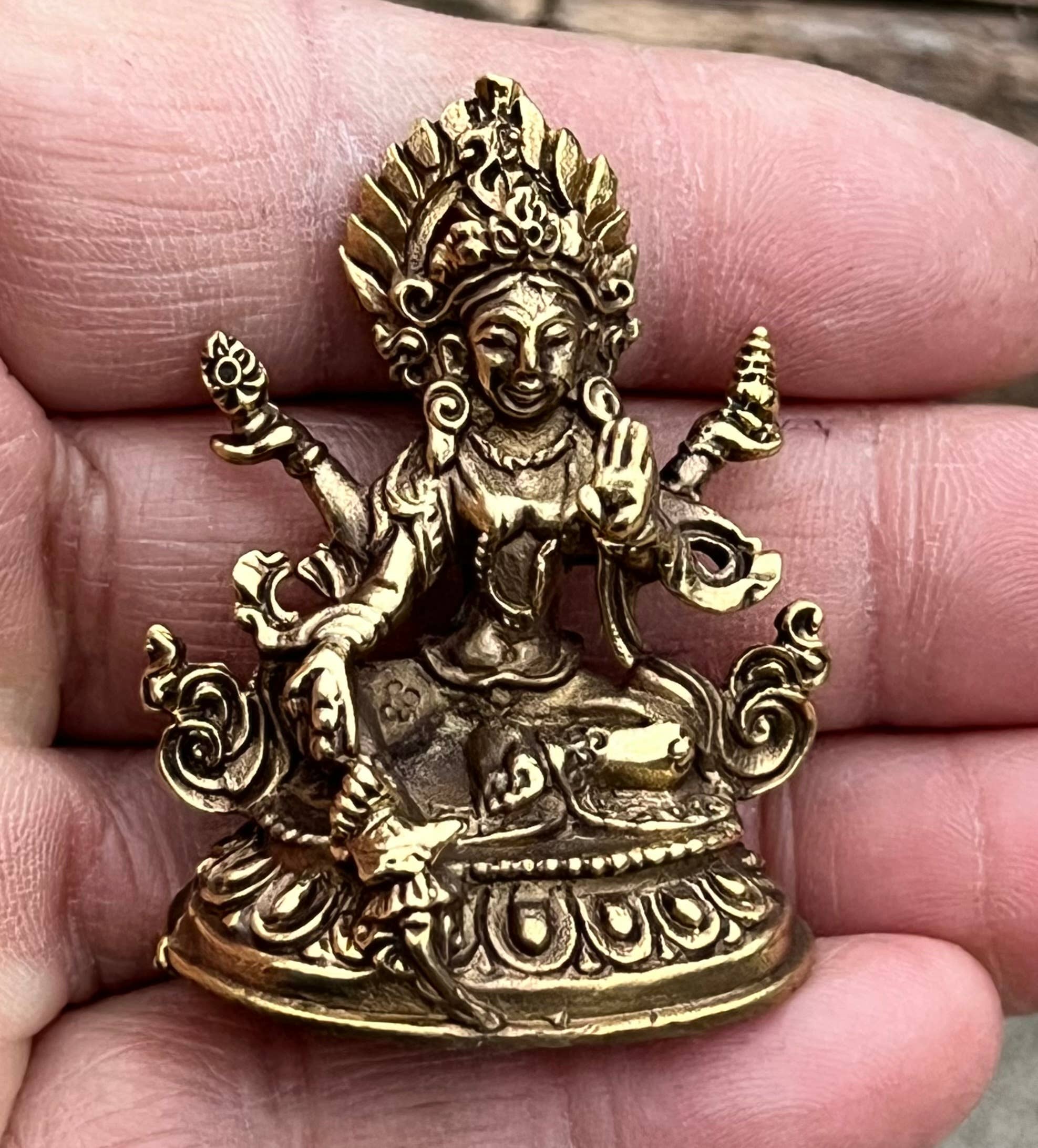 Lungta Imports - Wholesale Sculpture - Small Brass Female Buddha Green Tara Dolma Statue - Nepal2