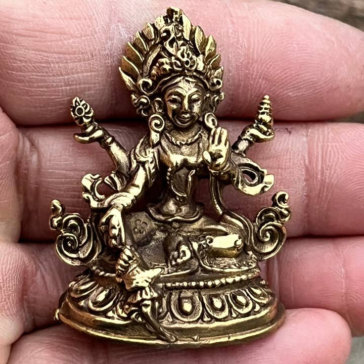 Lungta Imports - Wholesale Sculpture - Small Brass Female Buddha Green Tara Dolma Statue - Nepal2