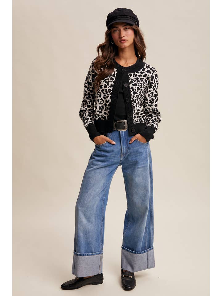 Listicle - Wholesale Cardigan - Women's - Leopard Knit Button-Up Cardigan LSW100119