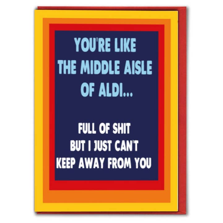 Rolig Alla hjärtans dag-kort - mellersta gången av Aldi - V226 för wholesale av Cheeky Chops Cards & Wanky Candles