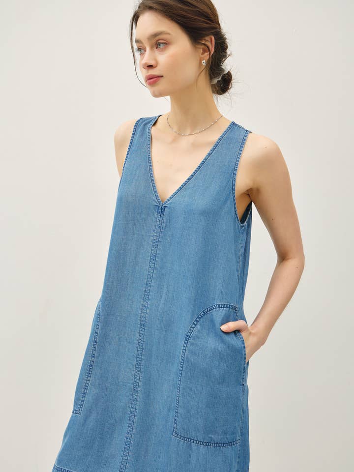 Be Cool - Wholesale Dress - Women's - DENIM LOOK TENCEL TANK DRESS