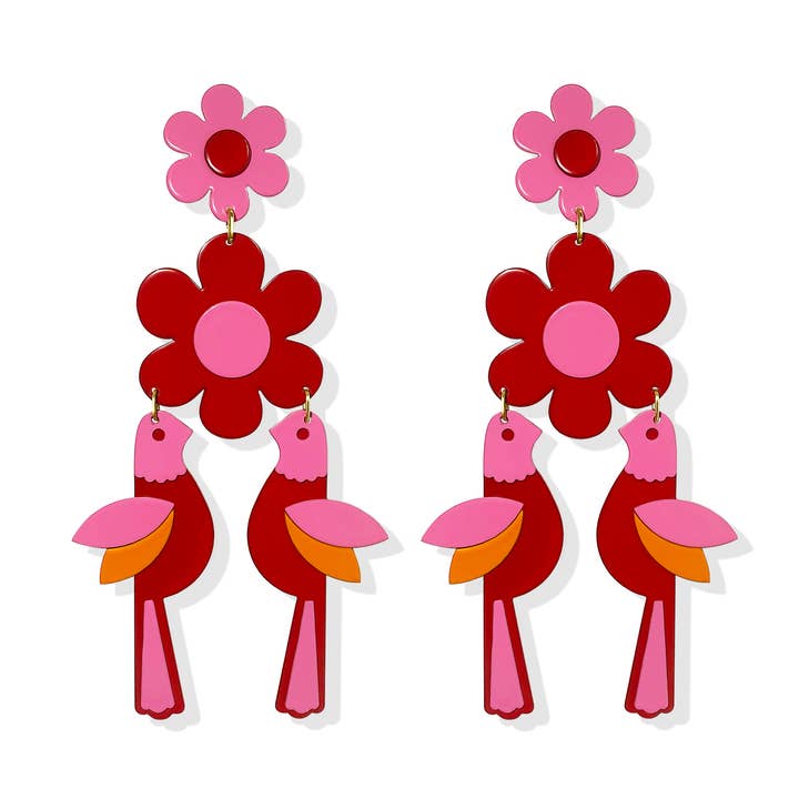 Pendientes Declaración de Pájaro – Rojo para venta al por mayor de ISUWA Jewelry