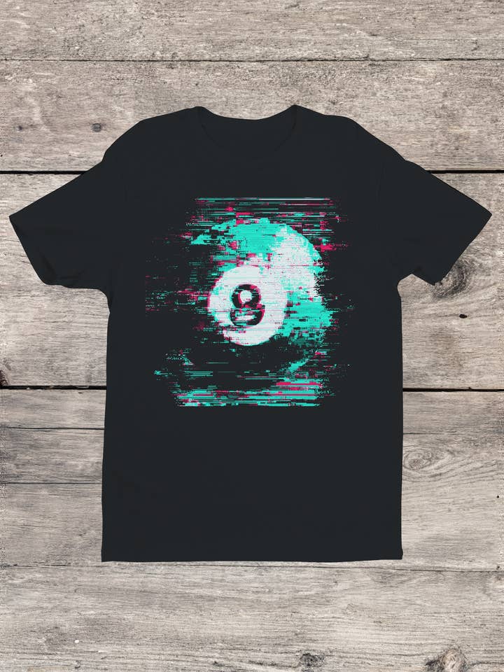 Glitched Neon 8-Ball Art Men's T-shirt for wholesale by Swift Retail