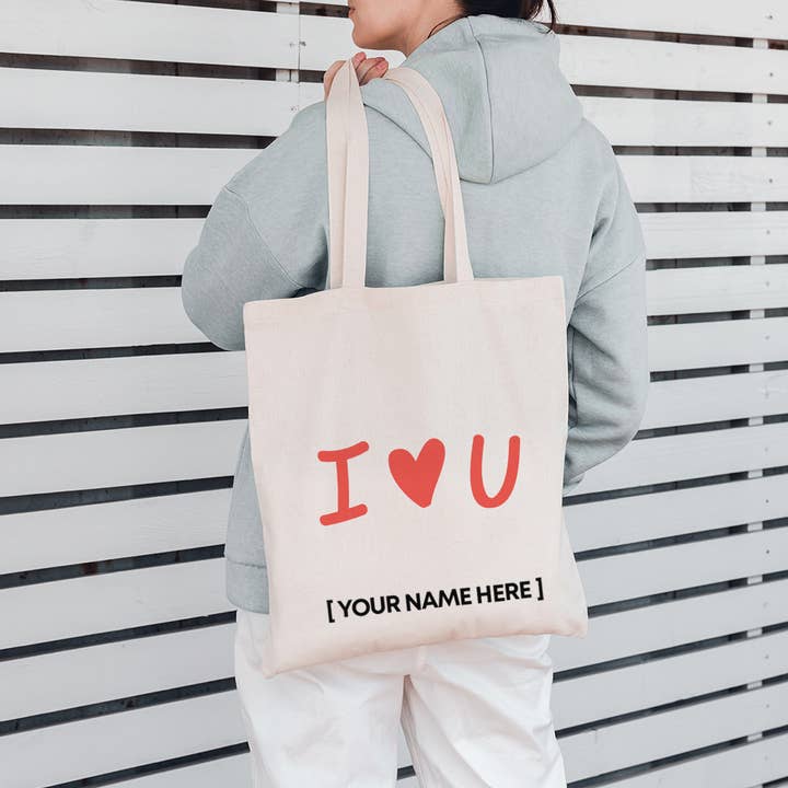 Customized I Love You Tote Bag With Your Logo/Text for wholesale by BAGANDCANVAS