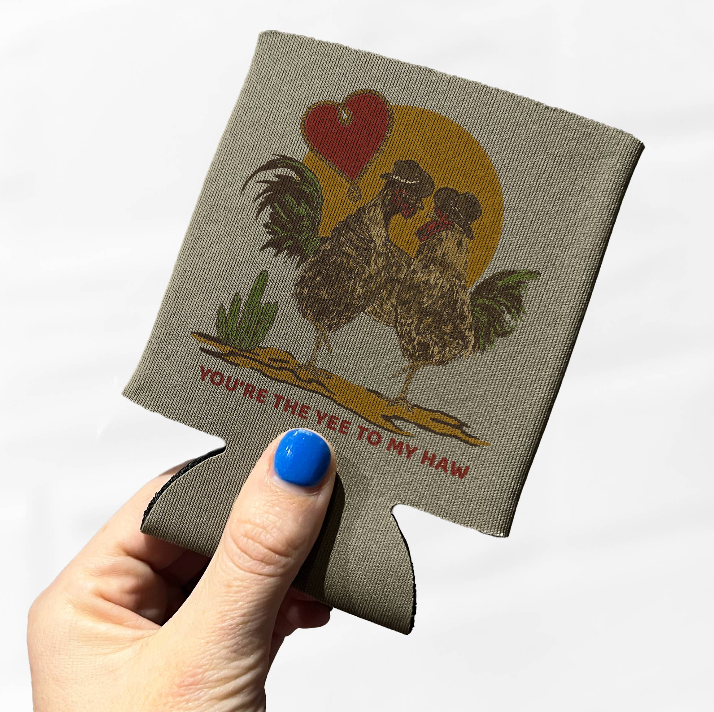 Cluster Funk Studio – Großhandel Getränkemanschetten & -Koozies – Du bist das Yee to my Haw: Rooster Cowboy Koozie1