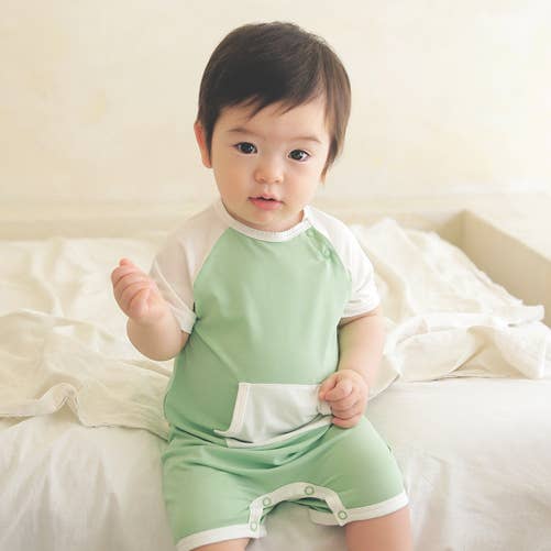 Barboteuse Bébé Citron Vert Sourire Bambou pour la vente par Vaenait Baby