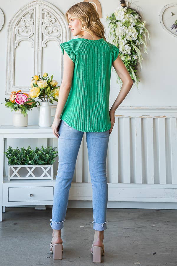 7th Ray – Engroshandel Strikket top - Dame – Solid Rib Knap-Front Flæseærme Top T515630