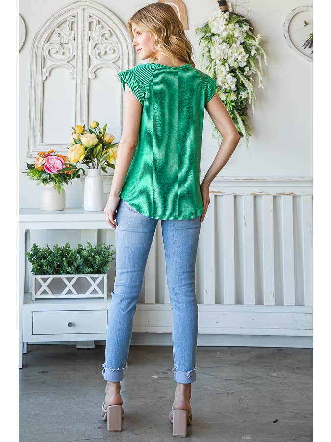 7th Ray – Engroshandel Strikket top - Dame – Solid Rib Knap-Front Flæseærme Top T515630