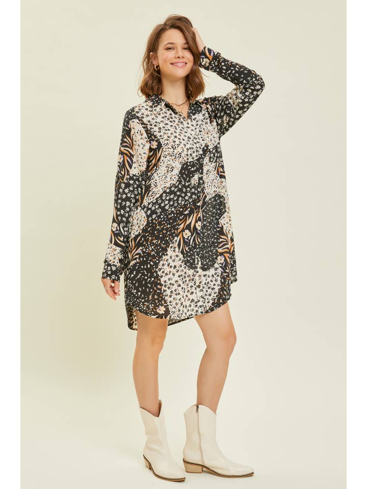 BLACK MULTI ED5271-1 BUTTON DOWN SHIRT DRESS WITH POCKETS for wholesale on Faire