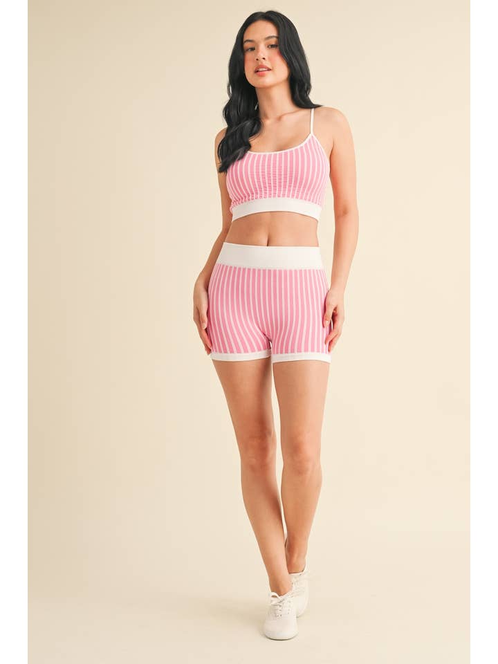 KIMBERLY C - Wholesale Activewear Set - Women's - Striped Cami Top and Shorts Set