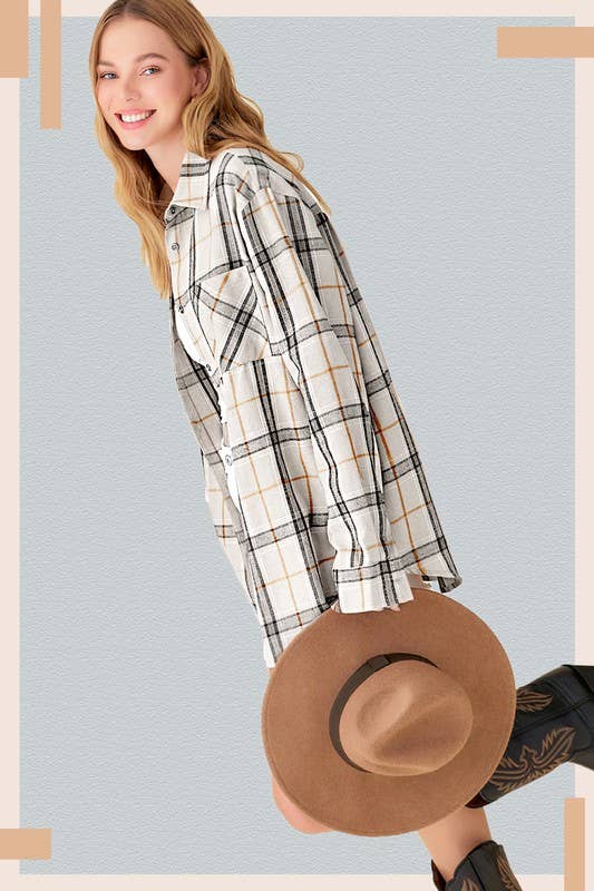 La Miel - Wholesale Button Down Shirt - Women's - SRT1312-Loose Fit Button Down Soft Fabric Plaid Shirts25