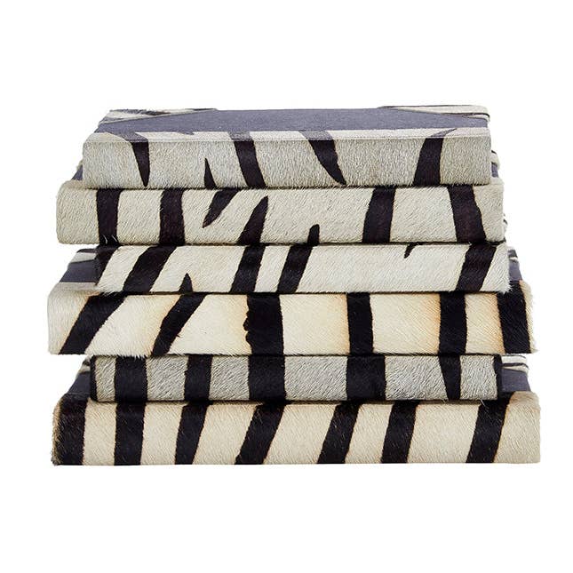 6 Vol. Zebra Hide Decorative Book Collection for wholesale by Vellum Home