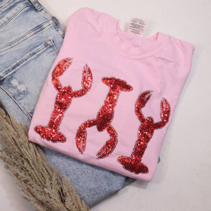 Pink Crawfish Real Sequins Short Sleeve for wholesale by Shop Southern Belle