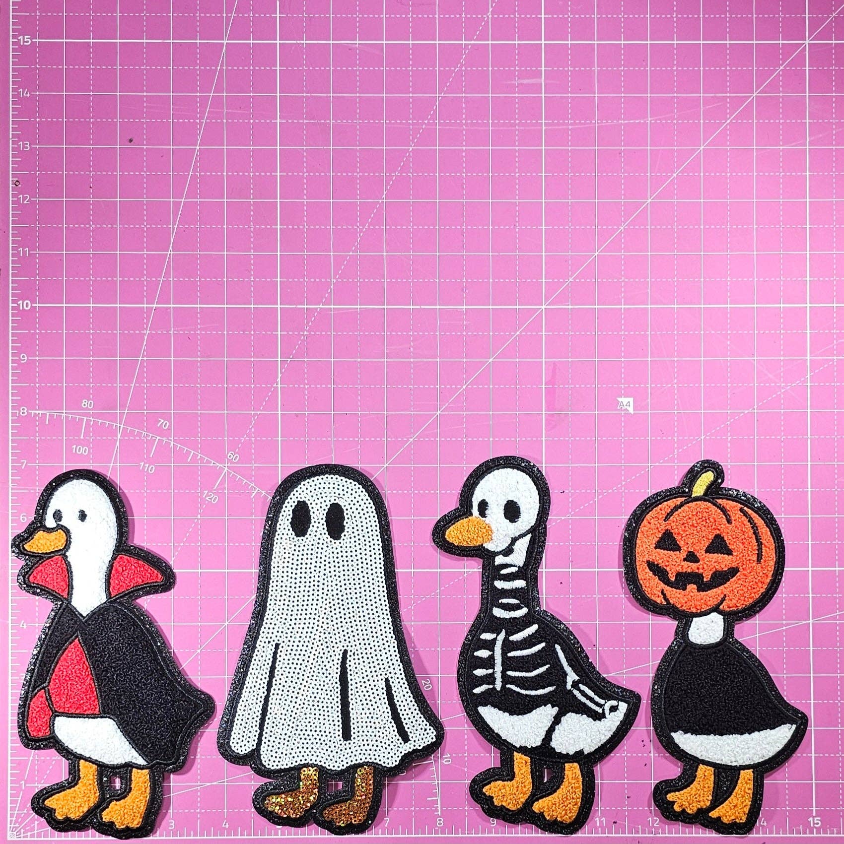 Scratch Decor - Wholesale Patch - Spooky Goose Halloween 4 PC Chenille Sequin & Glitter Large Iron on Patch1