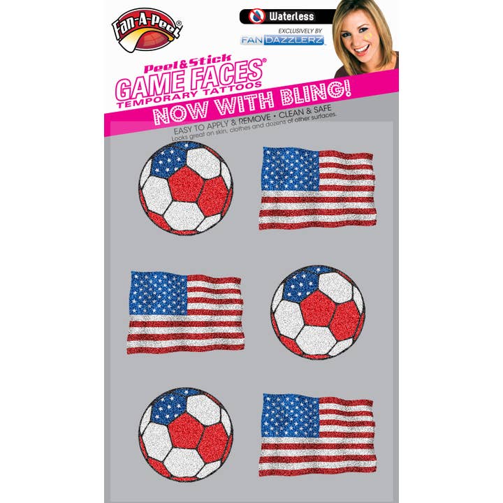 USA Fodboldkamp Faces® Glitter 6 Midlertidige Tatoveringer for engroshandel hos Fanapeel / Gamefaces
