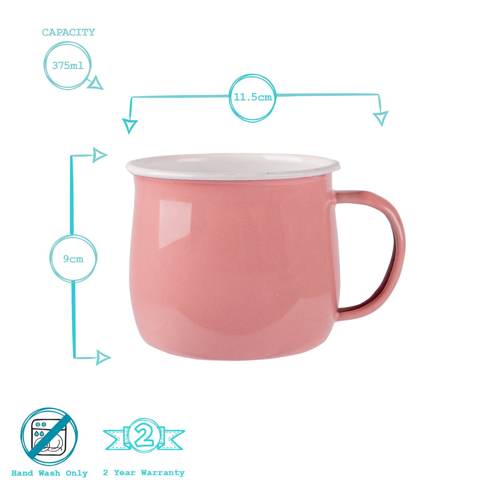 Rinkit Ltd - Wholesale Coffee Mug - Argon Tableware Coloured Enamel Belly Mug - 375ml - Pink4