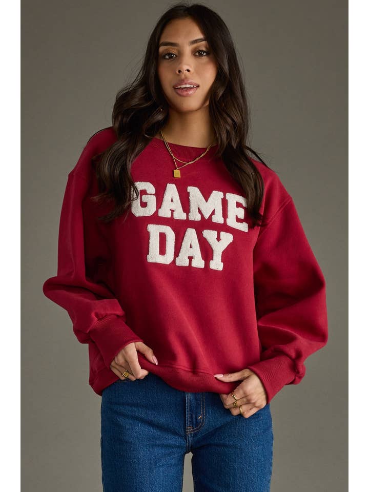 Panache Apparel Co. – Großhandel Sweatshirt mit Grafikdruck – Damen – Bordeauxroter Spieltag-Pullover1