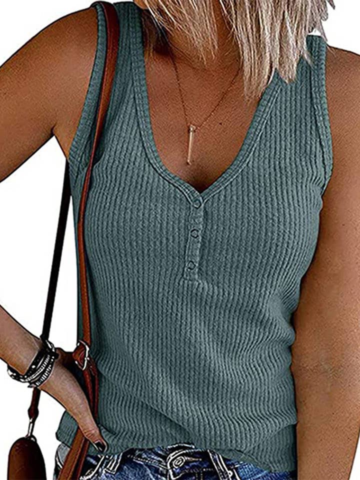 Lily Clothing - Wholesale Tank Top - Women's - SOLID COLOR V-NECK BREASTED SLIM-FIT KNIT VEST