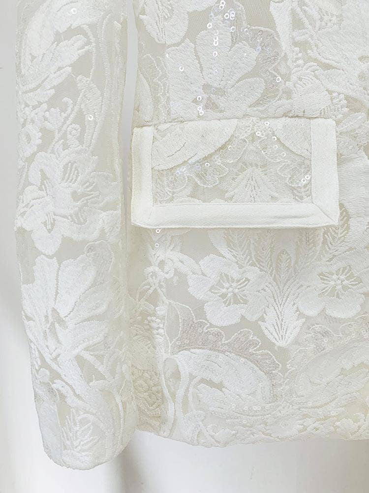 Keira White Lace Blazer and Pant Two Piece Set for wholesale on Faire5