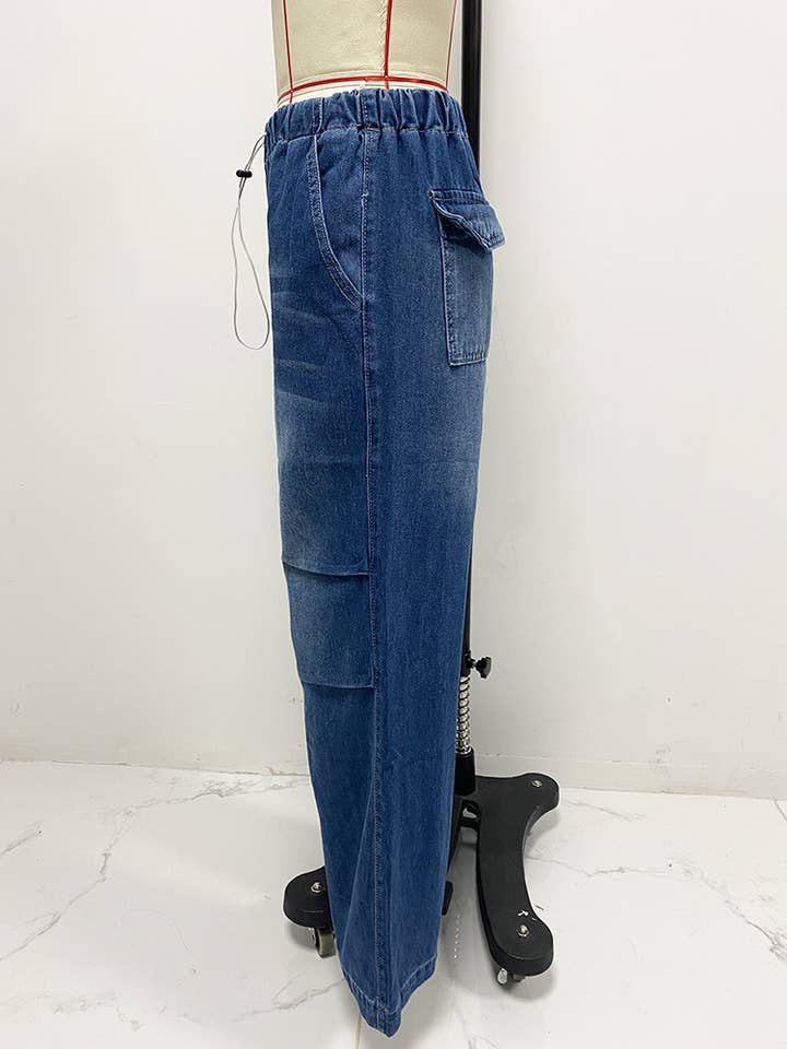 blue essential Elastic waist wide leg Jeans for wholesale on Faire