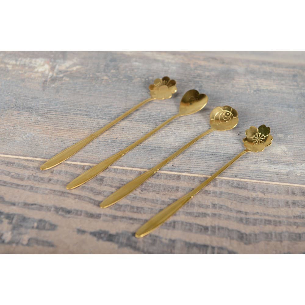 AULICA - Wholesale Table Spoon (Cutlery) - Long flower golden spoons - set of 41