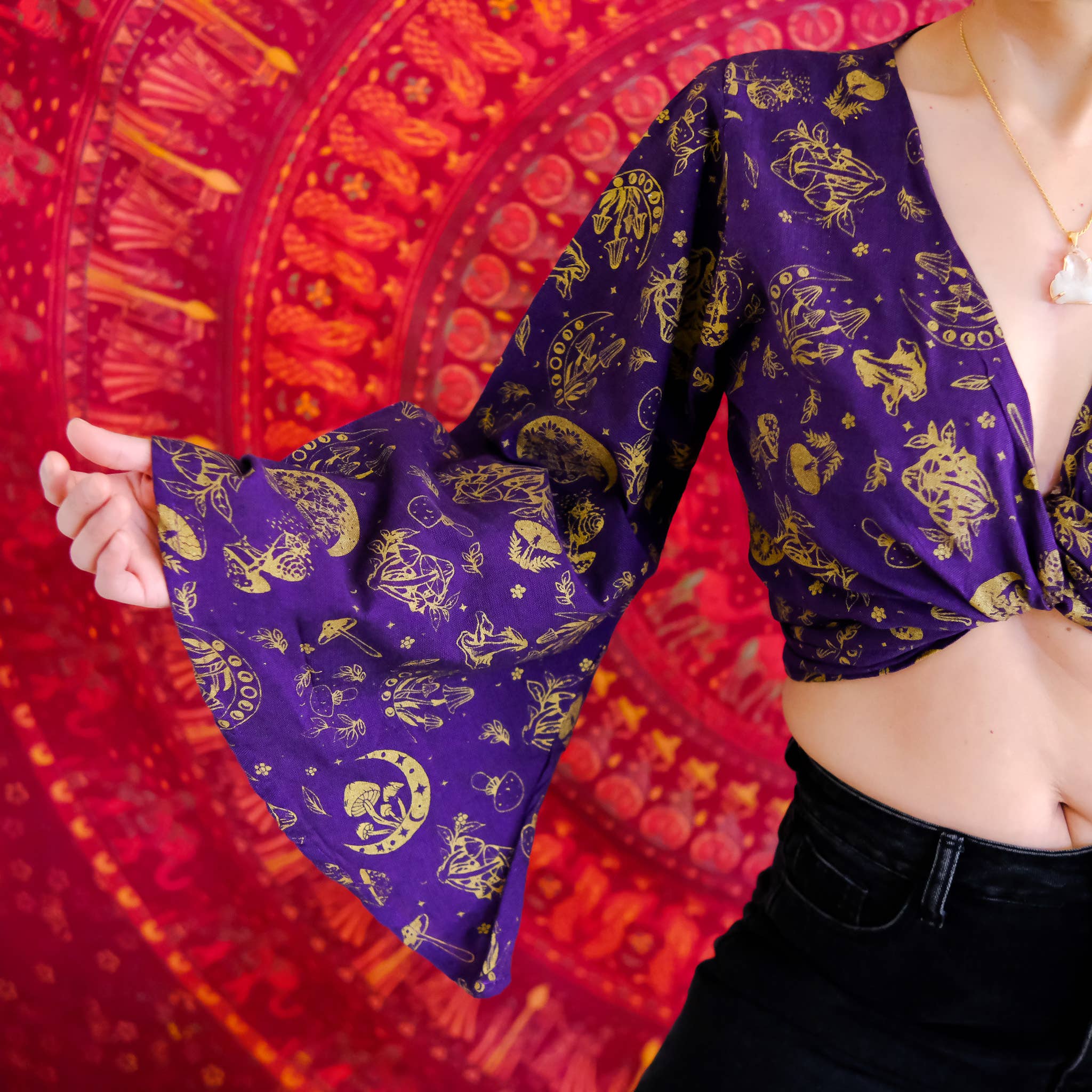 Karma Nepal Crafts - Wholesale Blouse - Women's - 3 Way Cotton Wrap Top with Mushroom Print5