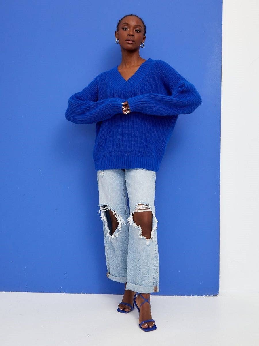 Marayn - Wholesale Knit Sweater - Women's - New European AutumnWinter Vneck Loose Knit Sweater11