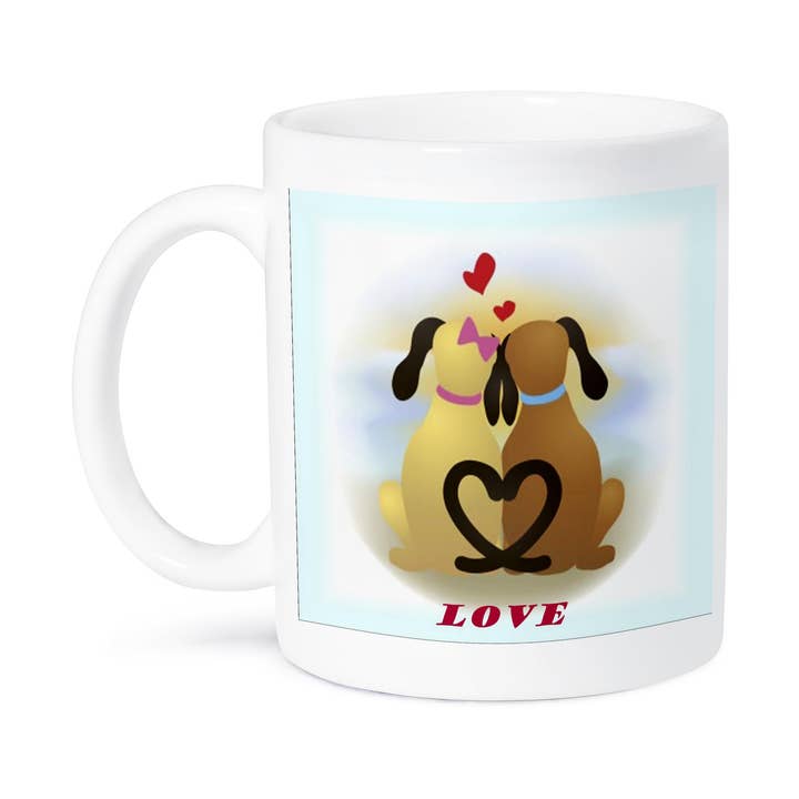 3dRose, 2 hundar med svansar i hjärtform, mugg för wholesale av 3dRose