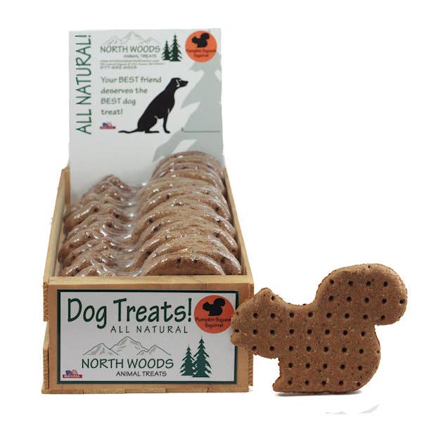 Display Crate of 24 Cookies - Pumpkin Squash Squirrel for wholesale by North Woods Animal Treats and Gifts