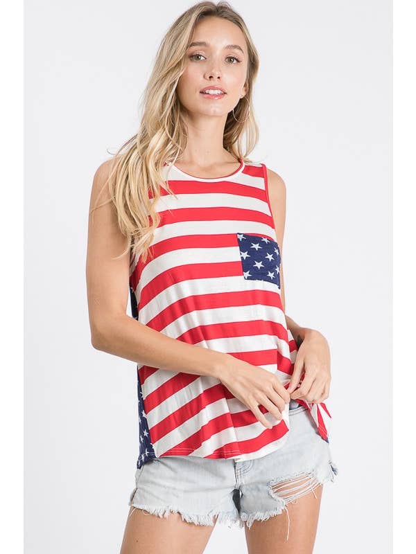HEIMISH - Wholesale Tunic - Women's - ST6001-10 STRIPE AND STAR TOP WITH POCKET